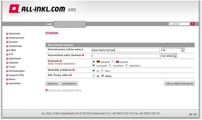 Domain im KAS bei all-incl.com anlegen